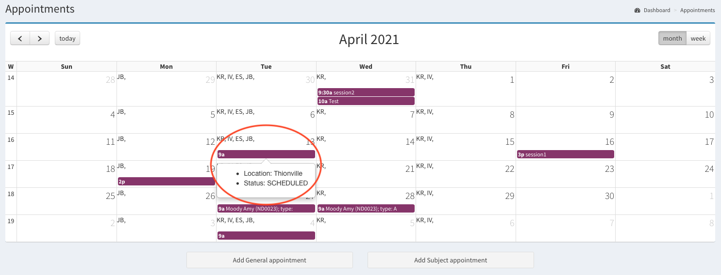 Appointment added on 2021-04-13 09:00